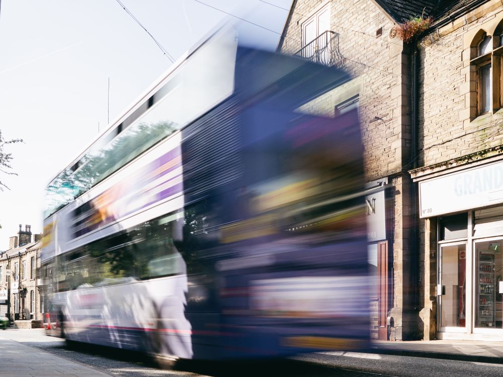 A bus travels through Elland.