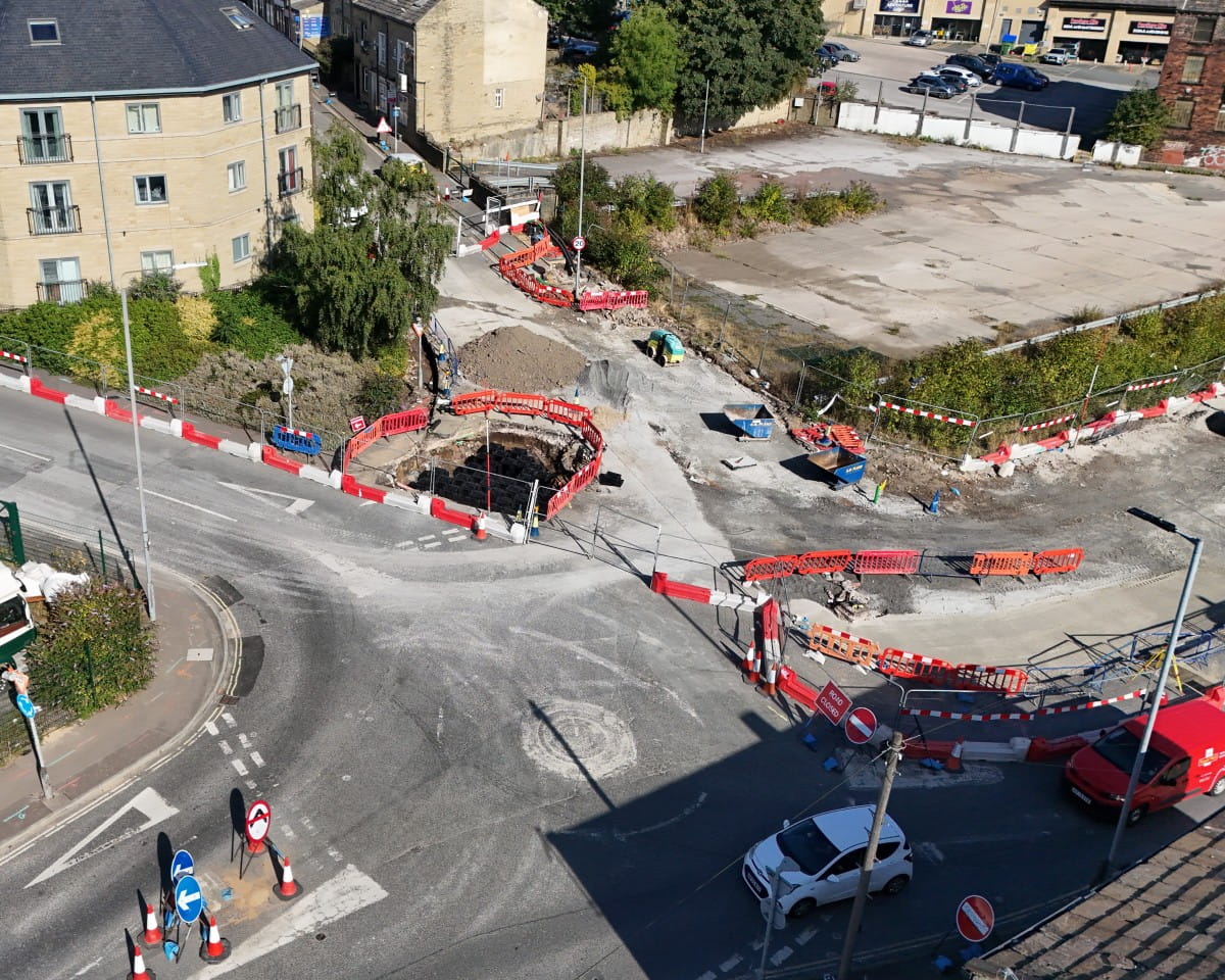 Roadworks at a junction in Halifax.