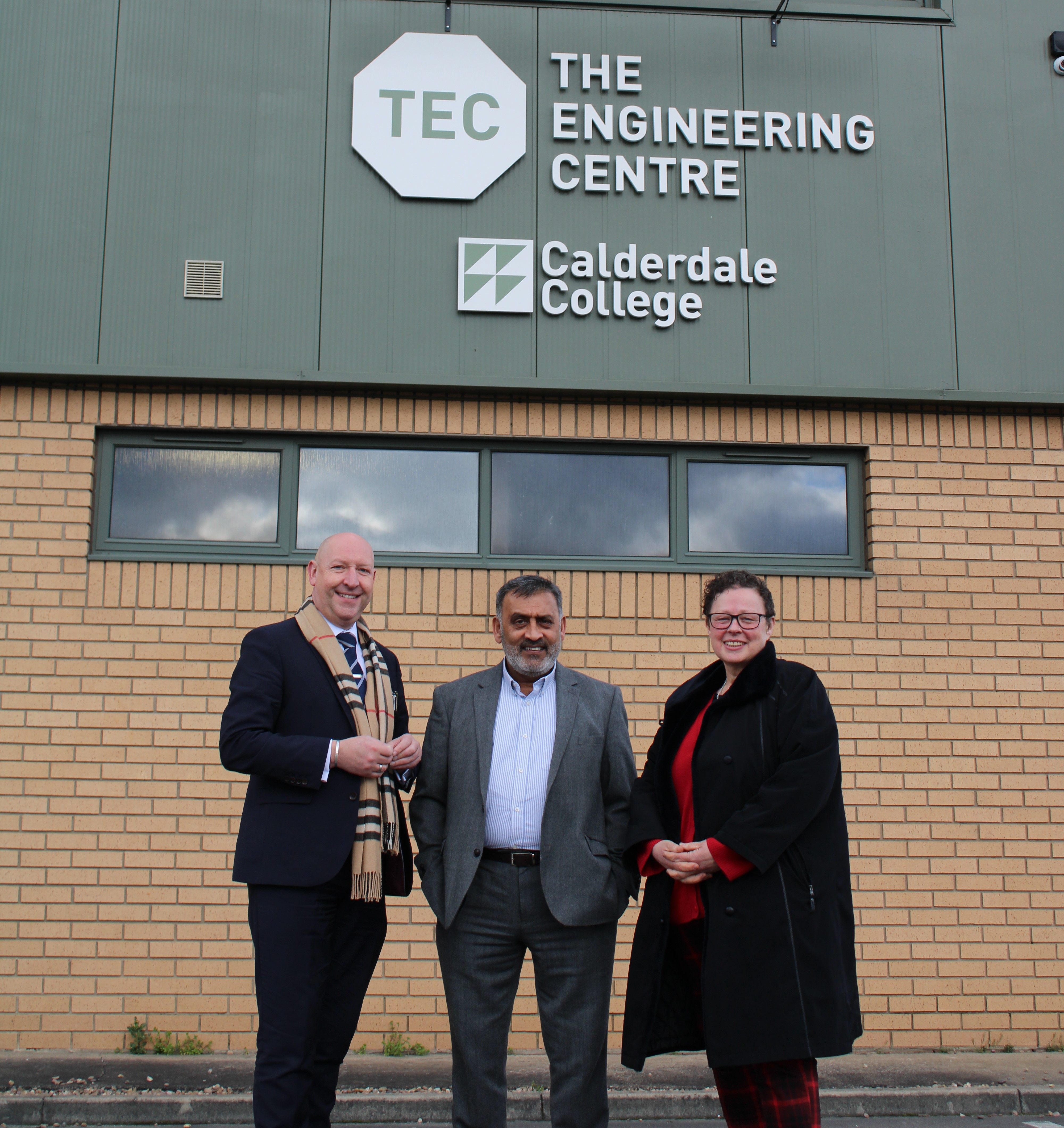 Kirkdale House, which is the site of the new Industry 4.0 Skills Hub in Brighouse. Left to right: Cllr Howard Blagbrough, Co-Chair of the Brighouse Town Deal Board; Ebrahim Dockrat, Director of Commercial Services & Partnerships at Calderdale College; and Cllr Sarah Courtney, Calderdale Council’s Cabinet Member for Towns, Engagement and Public Health.
