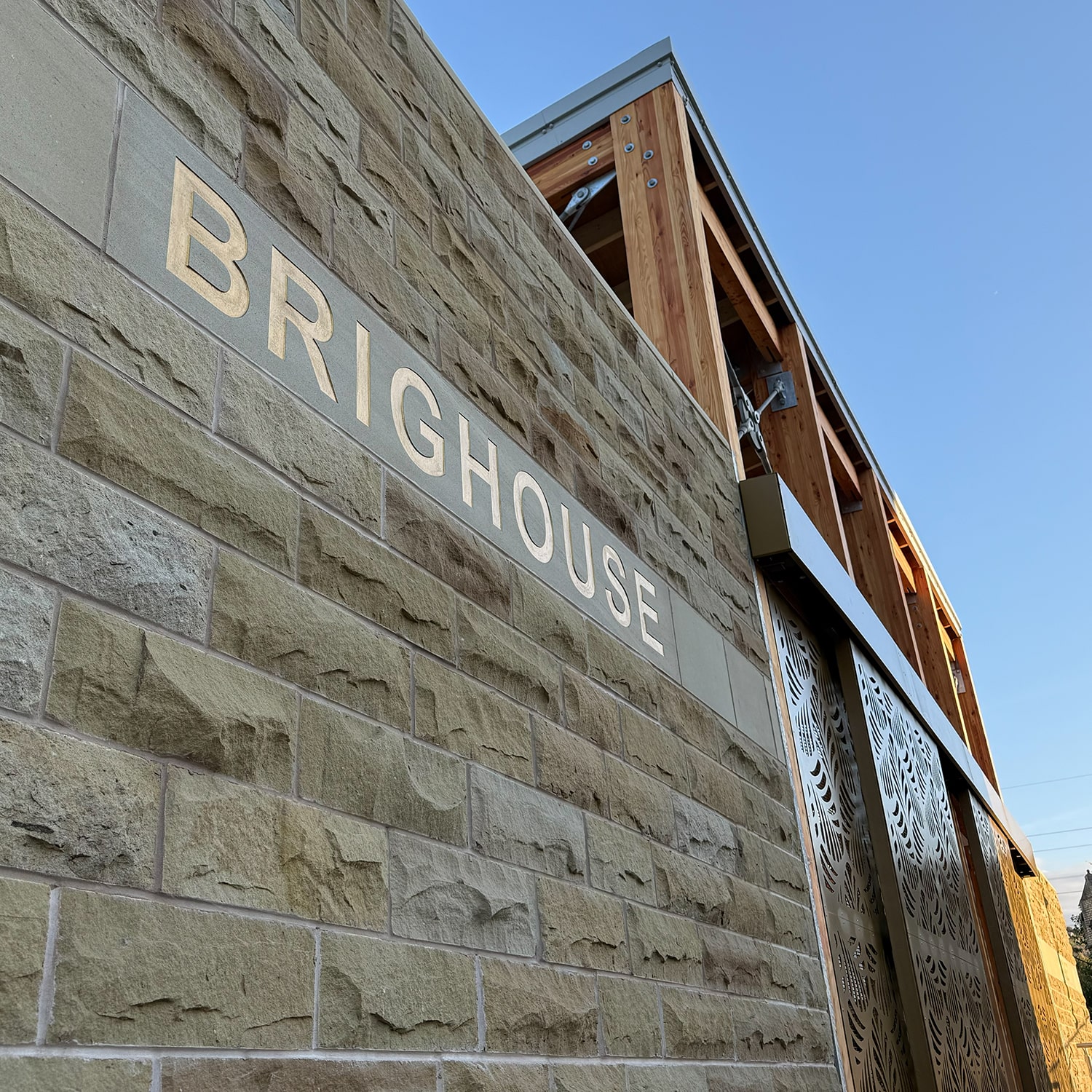 Brighouse emblazoned on the new stone walls of the new Market.