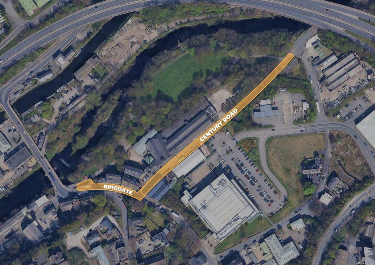 Map view of Riverside Park and diversion along Century Road and Briggate.