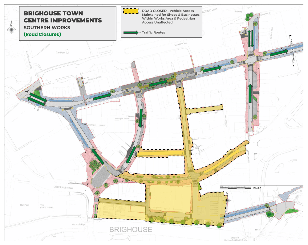Road closures during works on the southern side of Brighouse.