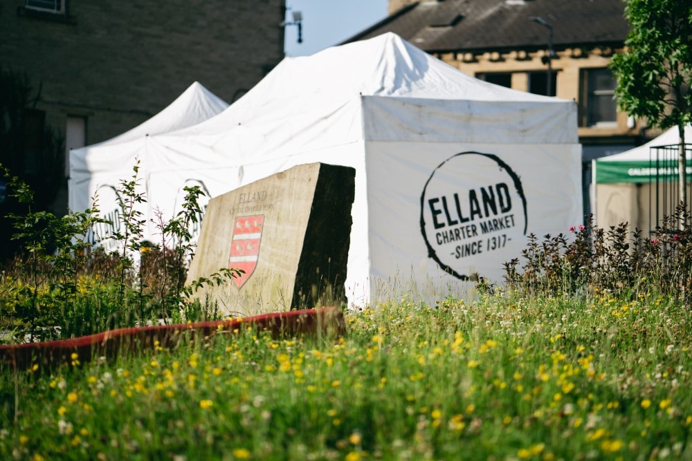 The new public space next to the site of Elland Charter Market features planting, sustainable drainage and places to sit.