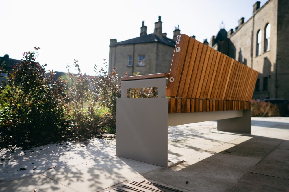 Planting and high quality seating in Victoria Gardens in Elland.