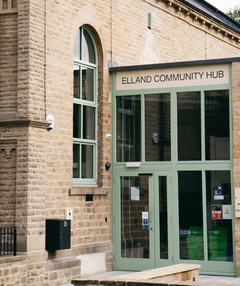 The entrance to Elland Community Hub.