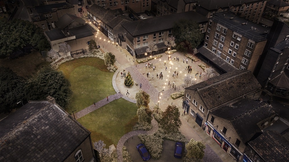 Bird's eye view of the amenity space, and inter-connected space that can be used for events all year round.